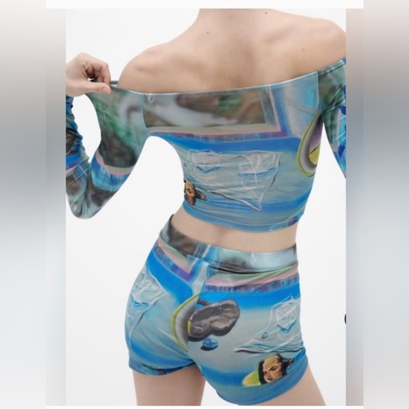 Zara limited edition larissa de Jesus negron print crop off shoulder mesh top‎ - Picture 5 of 14